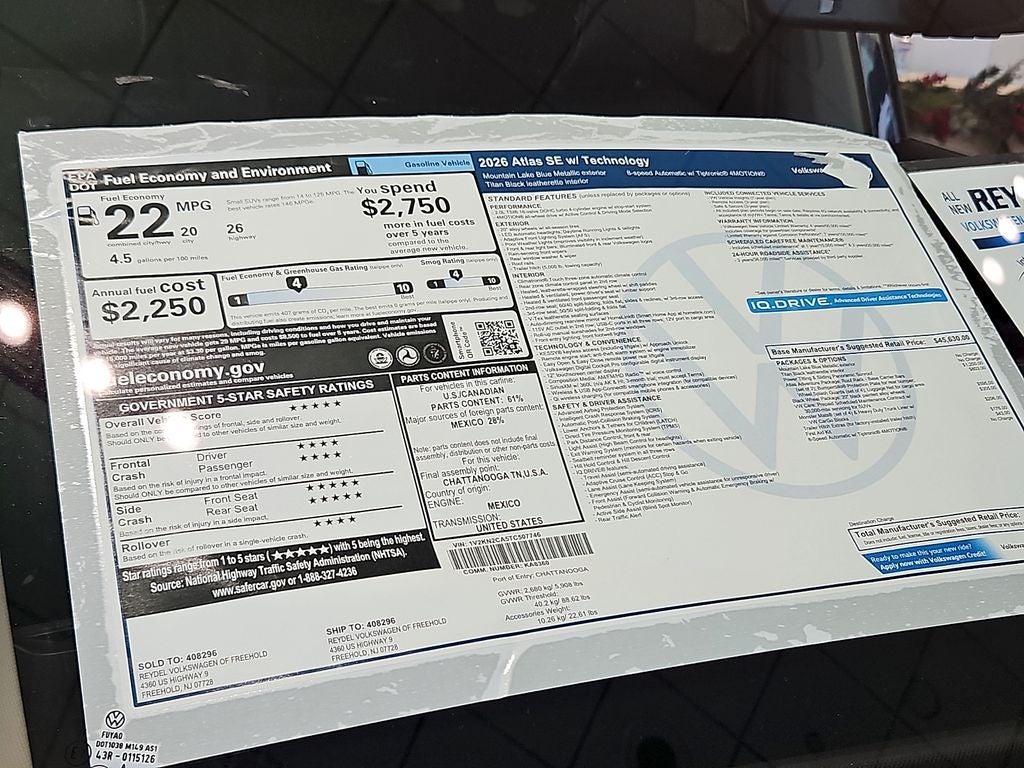 2026 Volkswagen Atlas 2.0T SE w/Technology