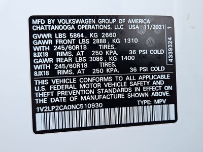 2022 Volkswagen Atlas 2.0T SE