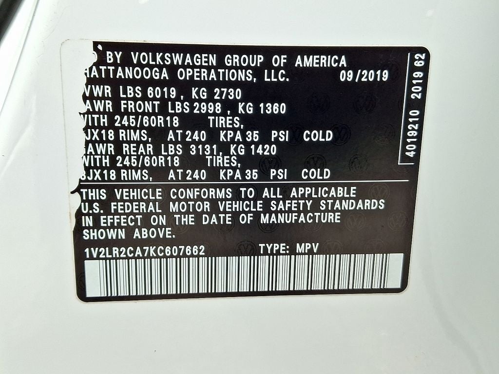 2019 Volkswagen Atlas 3.6L V6 SE 4Motion