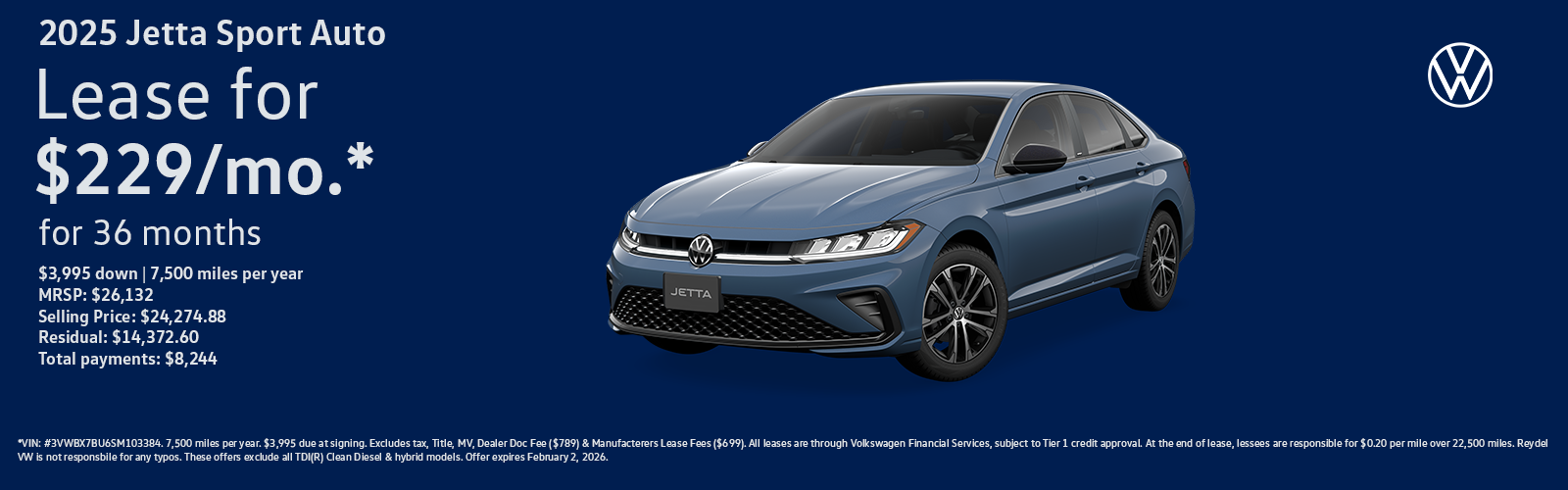 New 2025 Volkswagen Jetta Sport Automatic Lease Special