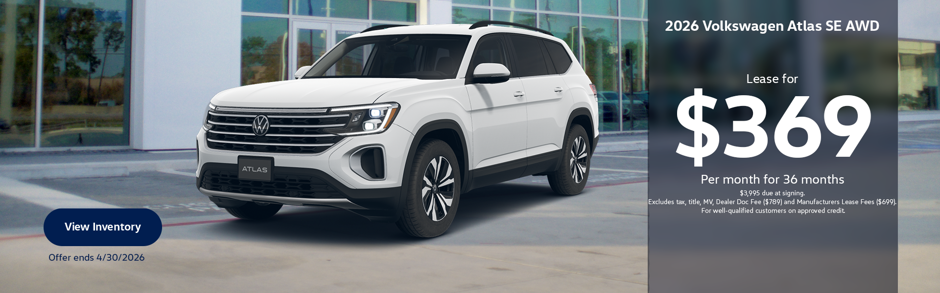 New 2026 Volkswagen Atlas SE AWD Lease Special